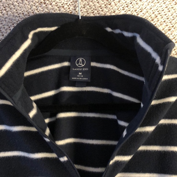 Land’s End Blue & White striped fleece quarter zip - Picture 3 of 6